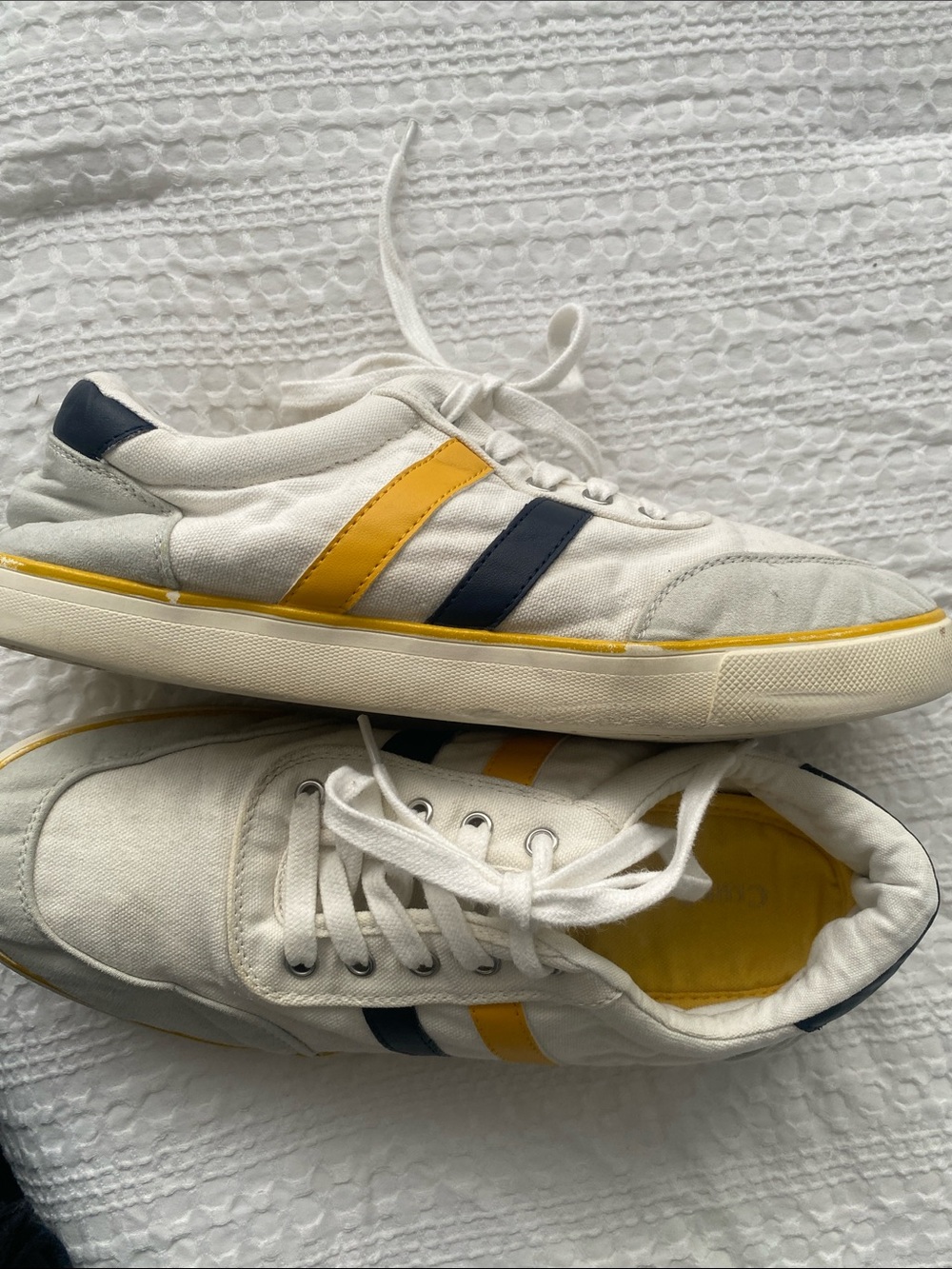 Club Room White Canvas Kids Sneakers with Yellow & Navy Stripes